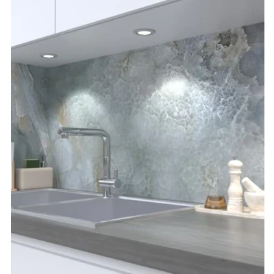 Abbildung von MyMaxxi Küchenrückwand Folie selbstklebend matt einfache Montage ohne Bohren 0,4mm stark Versteift Motiv Marmor Steinplatten grau 60cm hoch Spritzschutz Küche Klebefolie Wand 180 x
