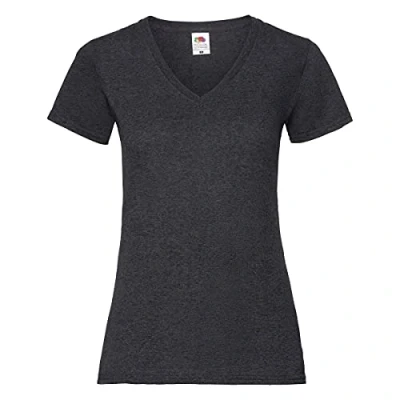 Abbildung von Fruit of the Loom Lady Fit Valueweight Damen T Shirt, V Ausschnitt (XS) (Dunkelgrau Meliert)