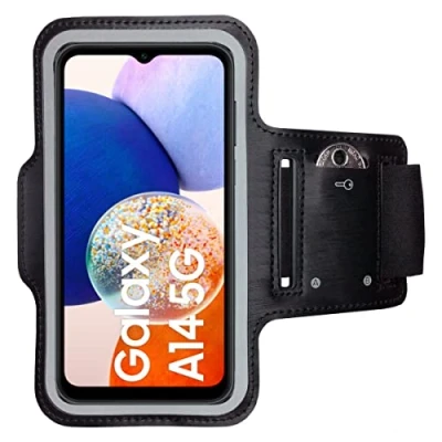 Abbildung von CoverKingz Sportarmband für Samsung Galaxy A14 Armtasche mit Schlüsselfach Oberarm Halterung Sport Laufarmband Handy Armband Schwarz