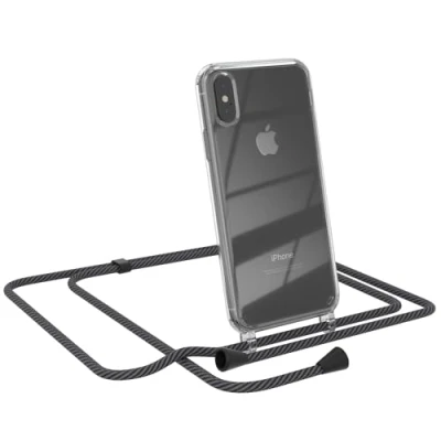 Abbildung von EAZY CASE Handytasche zum Umhängen kompatibel mit iPhone XS Max, Handyhülle Band, Transparent Kameraschutz und Bildschirmschutz, Handy Lanyard in Schwarz/Anthrazit Clips Schwarz