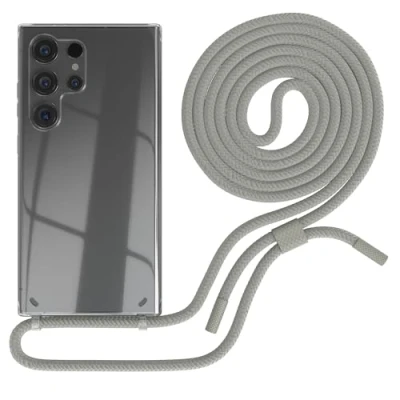 Abbildung von EAZY CASE Handykette kompatibel mit Samsung Galaxy S24 Ultra dünne Handyhülle für Hülle Band als Fallschutz Kette zum Umhängen transparente Silikon in Taupe