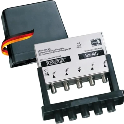Abbildung von Schwaiger SAT Verteiler SEW4041 211 (verteilt 4 Universal Single LNBs auf 1 Teilnehmer), Wetterschutzgehäuse für Außenmontage