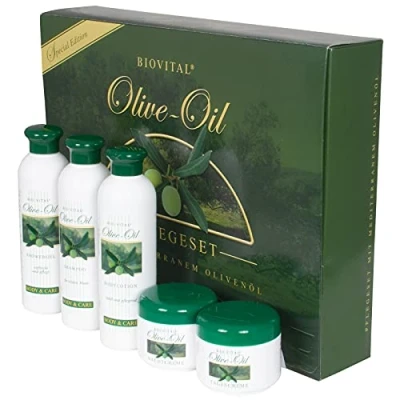 Abbildung von Bio Vital Olivenöl Pflegeset 5 teilig Oliven Creme Shampoo Showergel Bodylotion Wellness Set für Damen und Herren Geschenkset