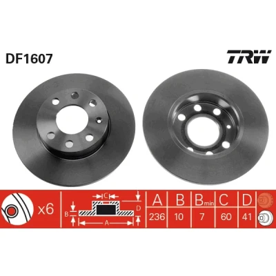 Abbildung von TRW DF1607 Bremsscheibe 236 10 6 100 voll lackiert mit Schrauben OPEL: Kadett E CC, Corsa A Cabrio