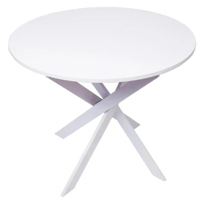 Abbildung von Skraut Home Runder Fester Esstisch Modell Zen Wohnzimmer 90x90x77 cm Kapazität für 4 Personen Widerstandsfähige Materialien (Weiß + Weiße Beine, 90cm)