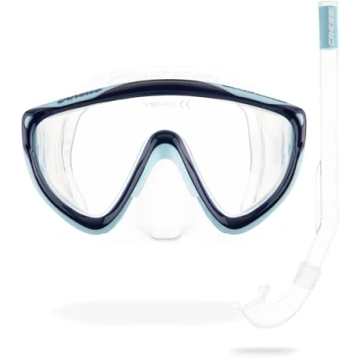Abbildung von CRESSI Unisex Youth Combo Clear/Blue Kombiset Tinetto Maske und Schnorchel Mini Island, Klar/Blau, Einheitsgröße