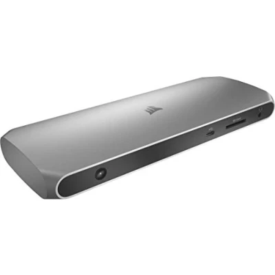 Abbildung von Corsair TBT100 Thunderbolt™ 3 Dock (Zwei USB C 3.1, Zwei A 3.1 Anschlüsse, HDMI Ports, 3,5 mm Audio Kombianschluss, Gigabit Ethernet, SD Kartenleser, Mac und Windows Kompatibel) Aluminium