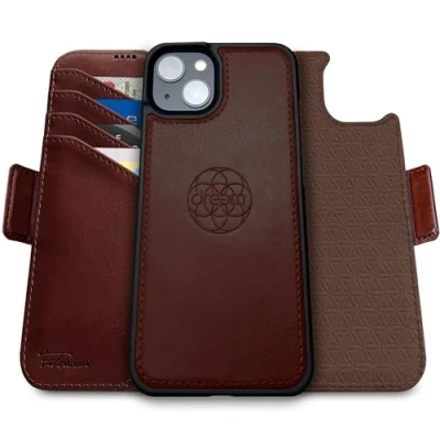 Abbildung von Dreem Fibonacci kompatibel mit iPhone 15 Brieftaschen Etui / 2 in 1 stoßfestes und abnehmbares Folio aus veganem Leder, MagSafe kompatibel, RFID Schutz [Kaffee]