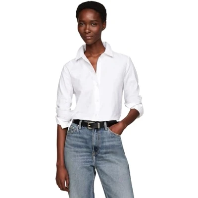 Abbildung von Tommy Hilfiger Damen Hemd Oxford Cotton Regular Shirt aus Baumwolle, Weiß (Th Optic White), 38