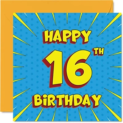 Abbildung von Lustige Geburtstagskarte zum 16. Geburtstag für Jungen Mädchen Comicbuch Karte Schwester Enkelin Sohn Tochter Bruder Cousine Neffe Nichte 145 mm x Grußkarten
