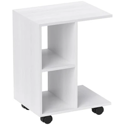 Abbildung von HOMCOM Beistelltisch in C Form, Kaffeetisch, Couchtisch, Standtisch, Eckschreibtisch, Tragbarer Sofatisch, mit Regal Rollen, für Kleiner Bereich E1 Spanplatte, Weiß, 45 x 35 58 cm