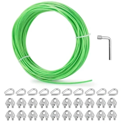 Abbildung von hannger 3MM PVC beschichtetes Drahtseil, 30M Metall Stahlseil Draht Spalier Kit, Multi use Clothes Line Kabel für T Post Kletternde Weinreben Pflanzen im Freien String Licht hängenden Kit