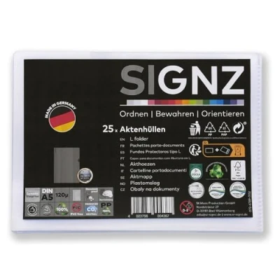 Abbildung von SIGNZ Aktenhüllen (DIN A5, extra starke 120 my), 25 Stück, genarbt, CO2 neutral hergestellt, made in Germany