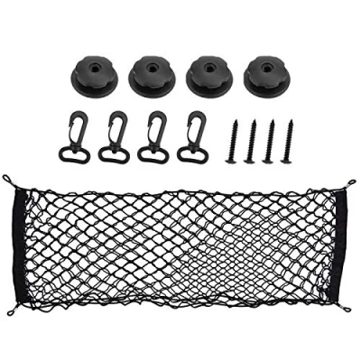Abbildung von Aspiree Kofferraum Netz Auto Gepäcknetz Universal Elastisch Nylon Kofferraumnetz Schutznetz 110 x 50cm mit 4 Haken für Meisten Fahrzeugtypen