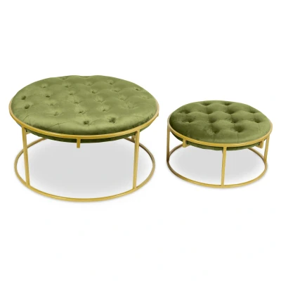 Abbildung von Valona Set mit 2 Hockern Samtbezug Khaki Menzzo