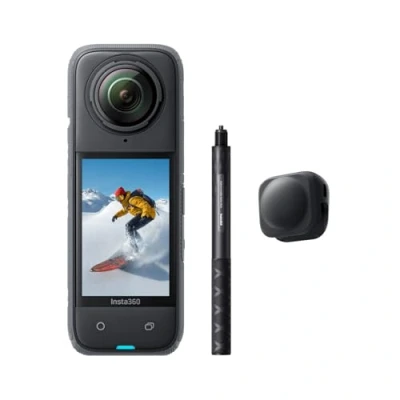 Abbildung von Insta360 X4 Snowboard Bundle wasserdichte 8K 360 Action Cam, 4K Weitwinkelvideos, Unsichtbarer Selfie Stick Effekt, 135 min Akkulaufzeit, KI Bearbeitung, Stabilisierung, Ohne microSD Karte