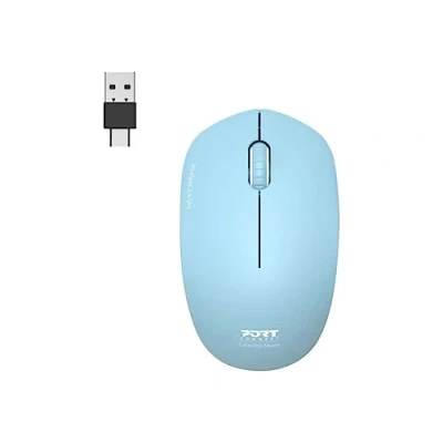 Abbildung von Port Designs Anschluss für kabellose Maus, PC, kabellos, 2,4 GHz, Kollektion 2 Computer optischer Sensor 1600 DPI 3 Tasten kompakt, beidhändig &amp; leise, azurblau