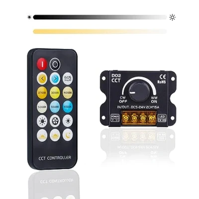 Abbildung von GOMING CCT Tunable White LED Controller DC 5V 12V 24V 30A RF PWM Kabellose Steuerung oder über den Drehknopf zum Einstellen von Helligkeit und Farbtemperatur Geeignet für Strip