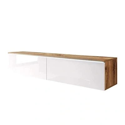 Abbildung von Selsey Kane TV Lowboard Schrank hängend/stehend 140 cm (Wotan Eiche Matt/Weiß Hochglanz mit LED)