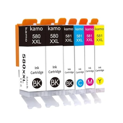 Abbildung von Kamo 580 581 XXL Druckerpatronen Kompatibel mit Canon PGI CLI Patronen (6er Pack), für Pixma TR8550 TS6350 TR7550 TS705 TS705a TS6150 TS6250 TS6351 TS8150 TS8250 TS8350 TS9150 TS9155 TS9550