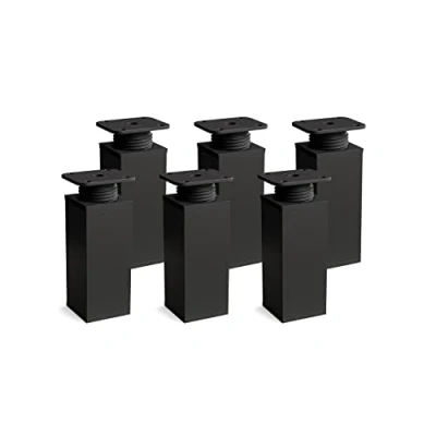Abbildung von Sossai® Design Möbelfüße MFV1 höhenverstellbar 6er Set Vierkant Profil: 40 x mm Farbe: schwarz matt Höhe: 100mm (+20mm) Hochwertige Holzschrauben inklusive