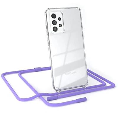 Abbildung von EAZY CASE kombinierbare Handyketten kompatibel mit Samsung Galaxy A52 / A52S, Transparente Silikon Hülle Umhängeband, abnehmbar durch abschraubbare Endstücke, Hülle, Riemen, Lavendel Lila