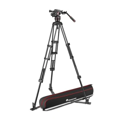 Abbildung von Manfrotto Nitrotech 608 Fluid Videokopf für Videoaufnahmen mit Doppelrohr Stativ aus Aluminium Bodenspinne DSLR , Spiegellos, Video und Cinema Kamerasysteme 14 kg Nutzlast