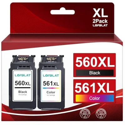 Abbildung von LOFBLAT 560 561 Druckerpatronen XL PG 560XL CL 561XL Multipack Ersatz für Canon Patronen schwarz Pixma TS5350 TS5351 TS5352 TS5353 TS7451 TS7450 Drucker, 2 Pack