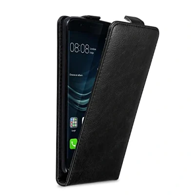 Abbildung von Cadorabo Hülle kompatibel mit Huawei P9 Plus Flip Design aus Premium Kunst Leder Klappbare Stoßfeste Magnetische Cover für Tasche in Schwarz