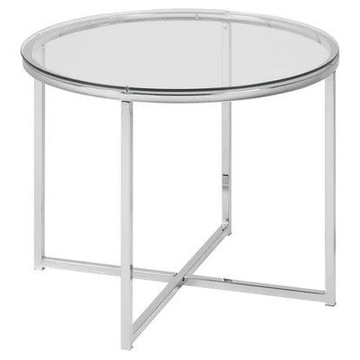 Abbildung von ACTONA GROUP Glastisch &quot;Cross&quot;, Runder Beistelltisch, gehärtetem Klarglas, Stahlgestell, T: 55 cm