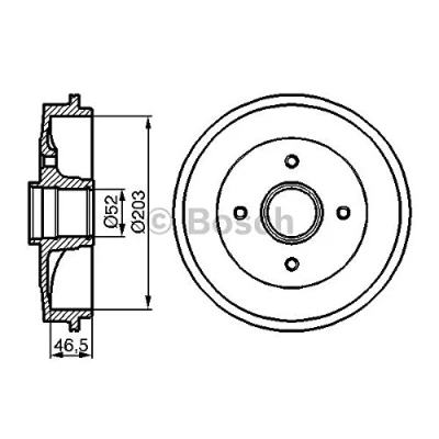 Abbildung von BOSCH 0 986 477 124 Bremstrommel ohne Radlager 247 Hinterachse PEUGEOT: 106 II Schrägheck, 206 CITROËN: Saxo Schrägheck