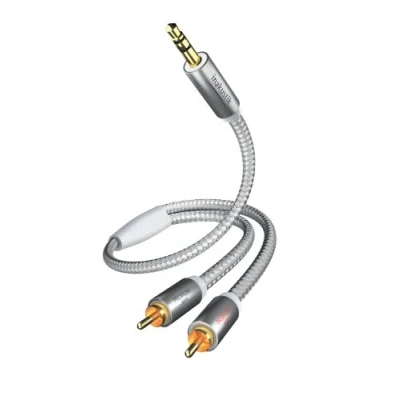 Abbildung von inakustik 004100015 Premium Klinkenadapter 3,5mm Klinke &gt; 2 x RCA Für den Anschluss von Smartphones, Tablets oder PC an HiFi Verstärker 1,5m in Weiß/Silber fache Abschirmung moderner Geflechtschirm