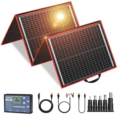 Abbildung von DOKIO Solarpanel Faltbar 160W Monokristalline Tragbare Solarmodul Camping Solaranlage Komplettset (Solarladeregler+PV Kabel+5 DC Adapter+2 USB Ausgang)