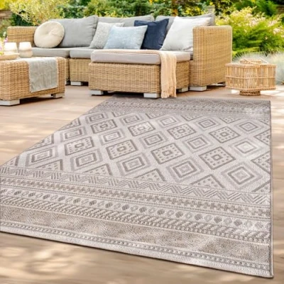 Abbildung von TT Home In &amp; Outdoorteppich Wetterfest Balkon Teppich Küche Ornamente Uni Geometrisch, Farbe: Beige 5, Größe:200x280 cm