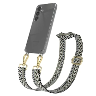 Abbildung von EAZY CASE Handykette mit verstellbarem Trageriemen kompatibel Samsung Galaxy S24 Taschengurt transparenter Handyhülle für Hülle dünner Schulterriemen in Grün Schwarz Gold