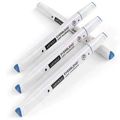 Abbildung von ARTEZA EverBlend Marker, A264 Ägäisblau 4er Pack, feine Spitze und Keilspitze, alkoholbasierte Twinmarker, hochwertige Graffiti Marker zum Ausmalen, Kalligraphie Zeichnen
