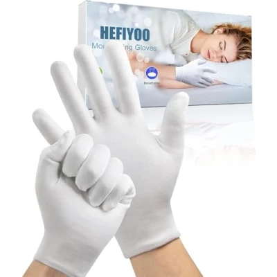 Abbildung von 4 Paar feuchtigkeitsspendende Handschuhe, Baumwollhandschuhe für Ekzeme und trockene Hände, dehnbare waschbare weiße Handschuhe (mittlere Größe)