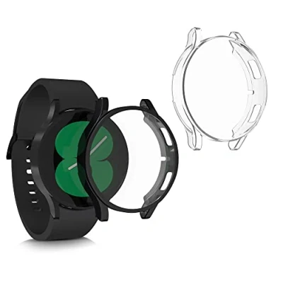 Abbildung von kwmobile 2X Schutzhülle kompatibel mit Samsung Galaxy Watch 4 (40mm) Hülle Fullbody Cover Set aus Silikon Schwarz Transparent