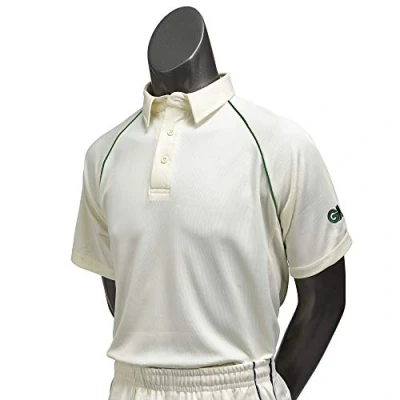 Abbildung von Gunn &amp; Moore Teknik Herren kurzärmeliges Cricketshirt Größe L Beige Cream/Green