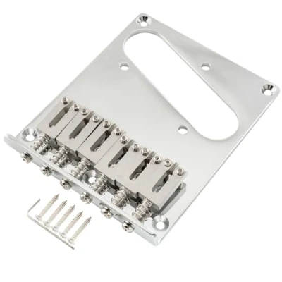 Abbildung von Musiclily Pro 54mm Modern Telecaster Steg Bridge T Style Brücke 6 SUS Edelstahl Saitenreiter für Fender Squier Tele E Gitarre, Chrom