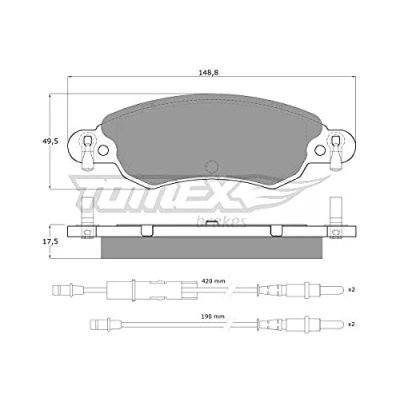 Abbildung von TOMEX brakes TX 13 30 Bremsbelagsatz Vorderachse inkl. Verschleißwarnkontakt, mit akustischer Verschleißwarnung Zubehör CITROËN: C5 II Schrägheck