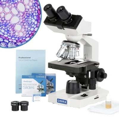 Abbildung von OMAX Mikroskop Fernglas 40X 2000X LED mit mechanischer Szene Doppelschicht + Blanko Dias, Abdeckungen und Linsenreinigungspapier, M82ES SC100 LP100