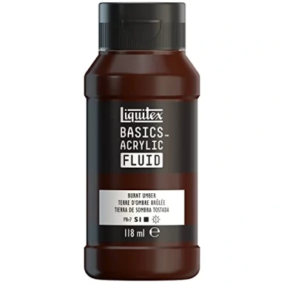 Abbildung von Liquitex 8870410 Basics Fluid Acrylfarbe mit fließender Konsiszenz, schnell trocknend, lichtecht, wasserfest, auf Wasserbasis, 118ml Flasche Umbra Gebrannt