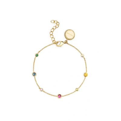 Abbildung von SINGULARU Multicolor Orbit Armband. Messing mit 18 Kt Vergoldeter Beschichtung und Zirkonia. Schmuck für Damen.