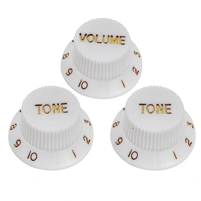 Abbildung von Musiclily Strat Potiknöpfe 1 Volume 2 Tone Knobs Set für Metrische Poti Style E Gitarre, Weiß(3er Set)