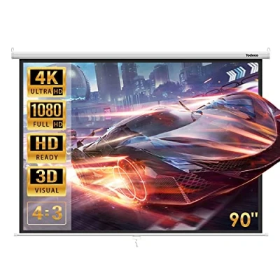 Abbildung von Todeco Leinwand, Hängeleinwand 90 Zoll 137 x 183 cm, Format 4:3, Heimkino mit 4K Full HD 3D, manuelle Rolloleinwand für und Präsentation