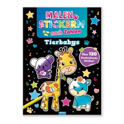 Abbildung von Trötsch Beschäftigungsbuch Malbuch Malen und Stickern nach Zahlen Tierbabys: Ausmalbuch Stickerbuch