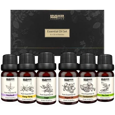 Abbildung von BRUBAKER Duftöl 6er Set Ätherische Öle Aromatherapieöle 6 x 10 ml Naturrein (Duftöl für Diffusor Luftbefeuchter, Patchouli Salbei Ylang Kardamon Argan Teebaum), Aromatherapie Geschenkset