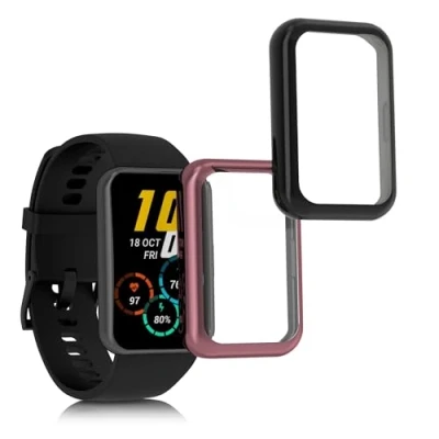 Abbildung von kwmobile 2X Schutzhülle kompatibel mit Huawei Watch Fit 2 Hülle Fullbody Cover Set aus Silikon Schwarz Rosa