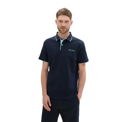 Abbildung von TOM TAILOR Herren Basic Piqué Poloshirt mit Logo Print, Dark Blue, M